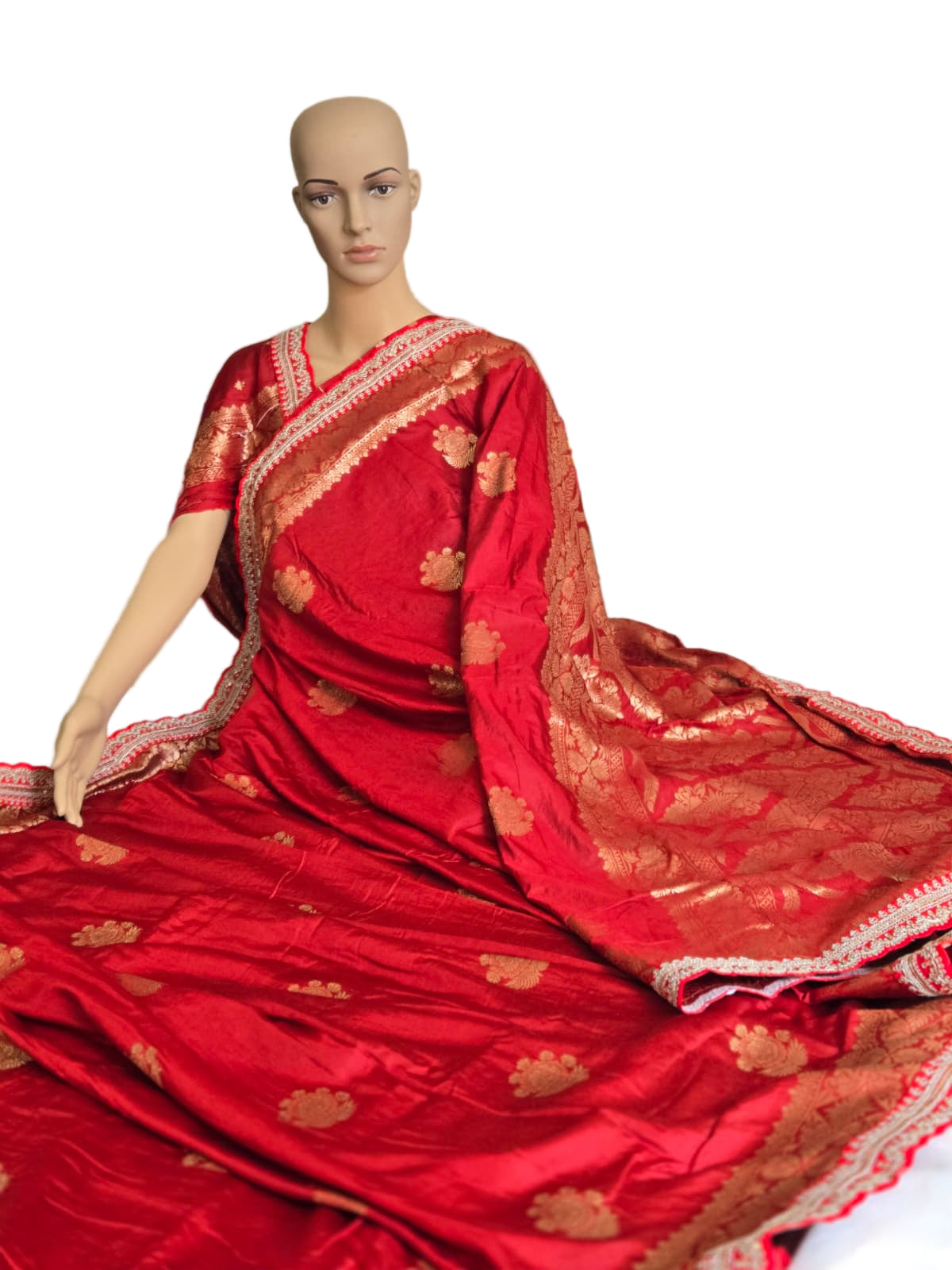 Premium Russian Cotton Silk Weaving Saree Scalloped Embroidery Border -Red– Buy from USA