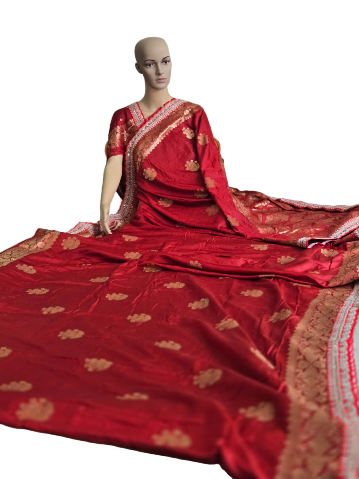 Premium Russian Cotton Silk Weaving Saree Scalloped Embroidery Border -Red– Buy from USA