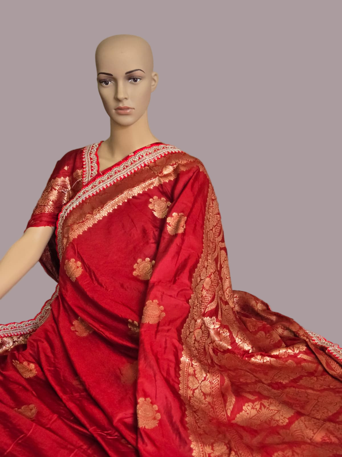 Premium Russian Cotton Silk Weaving Saree Scalloped Embroidery Border -Red– Buy from USA