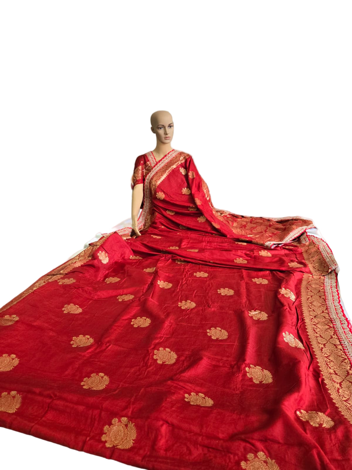 Premium Russian Cotton Silk Weaving Saree Scalloped Embroidery Border -Red– Buy from USA