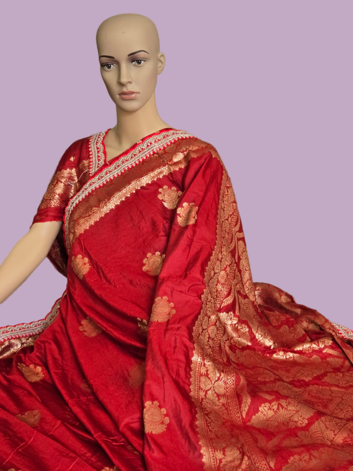 Premium Russian Cotton Silk Weaving Saree Scalloped Embroidery Border -Red– Buy from USA