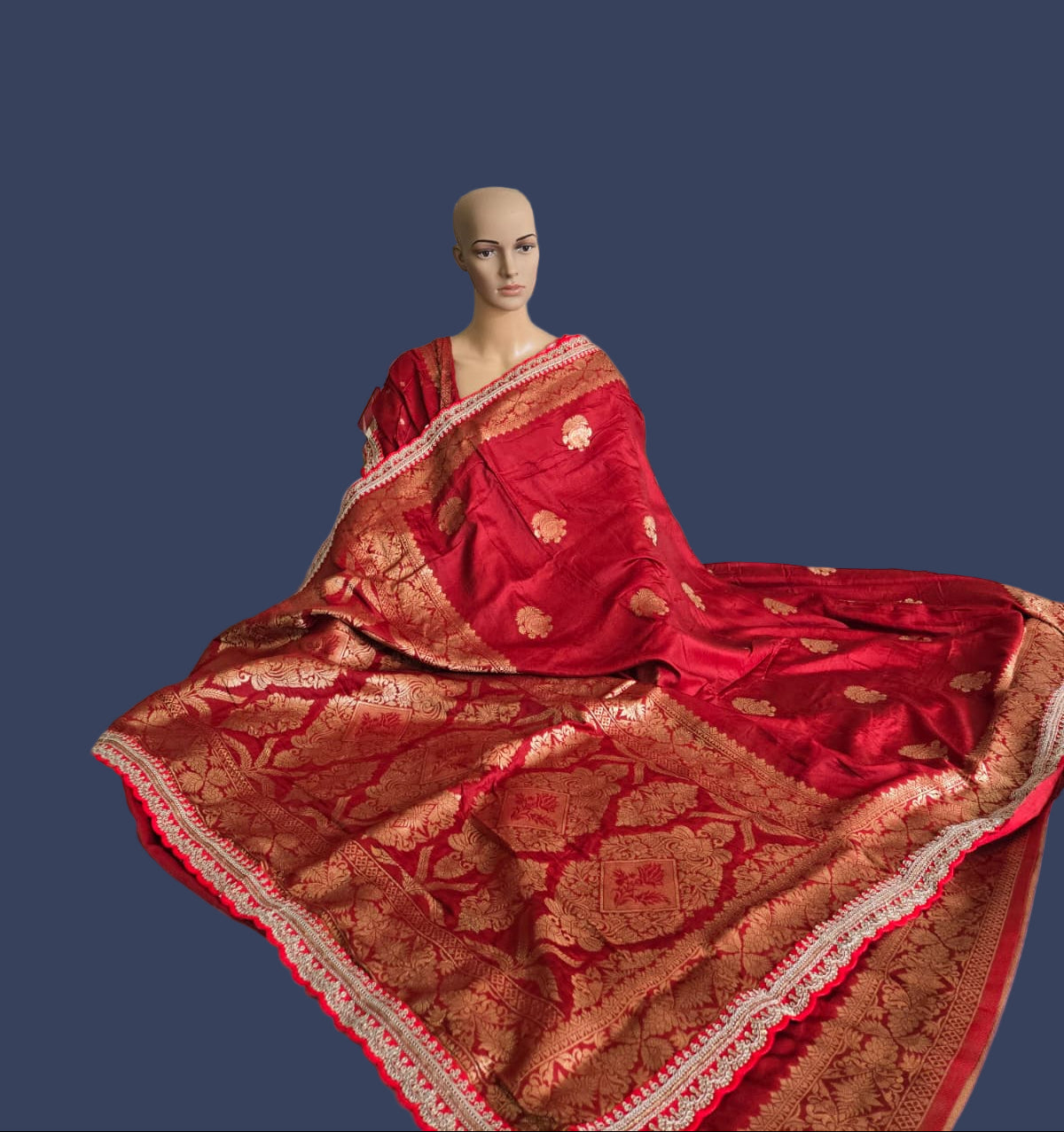 Premium Russian Cotton Silk Weaving Saree Scalloped Embroidery Border -Red– Buy from USA