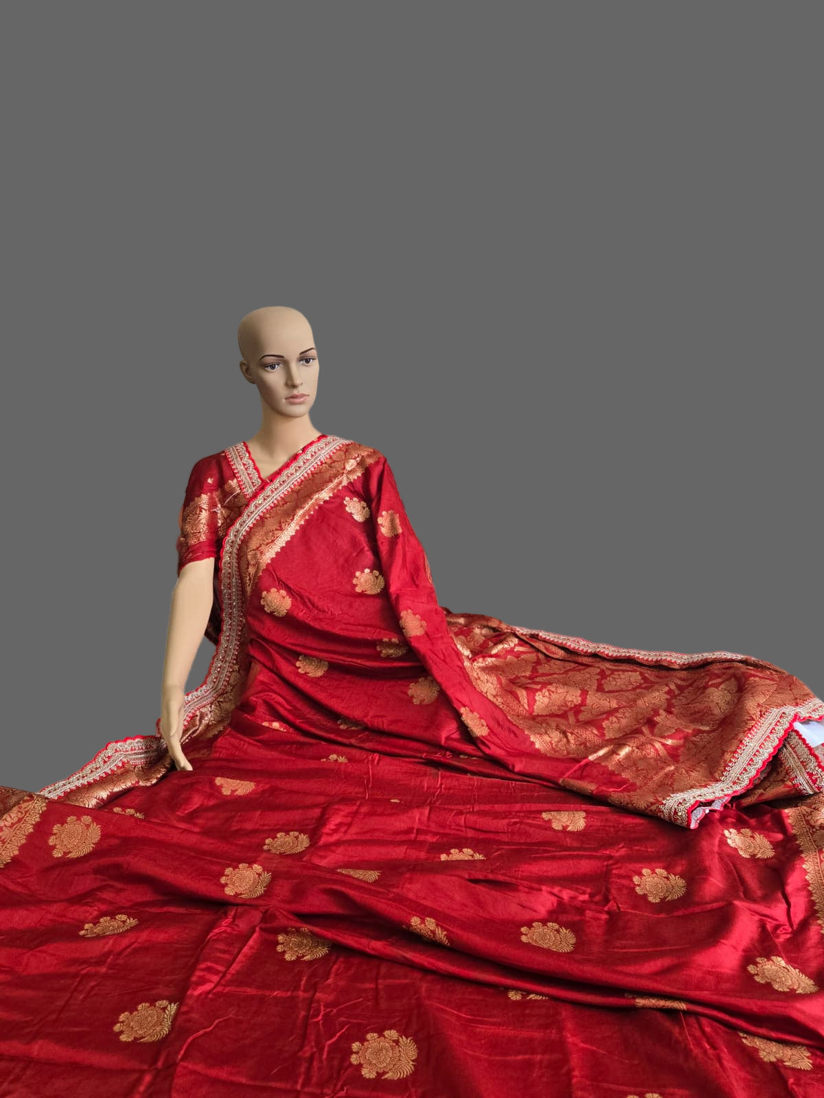 Premium Russian Cotton Silk Weaving Saree Scalloped Embroidery Border -Red– Buy from USA