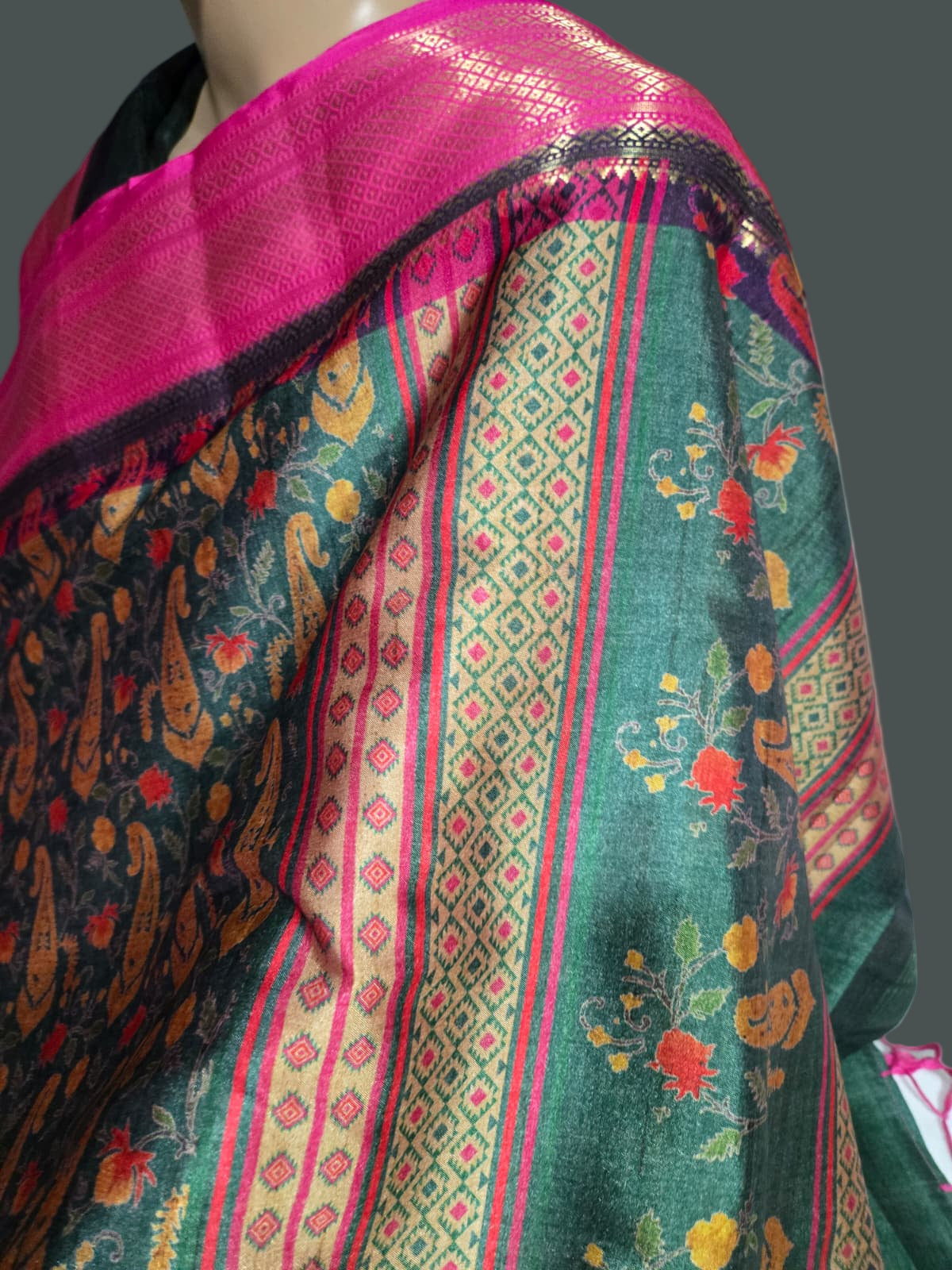 Semi Kanchipuram Silk Saree with Allover Digital Prints & Zari Border | Elegant Soft Silk Saree for Weddings & Special Occasions