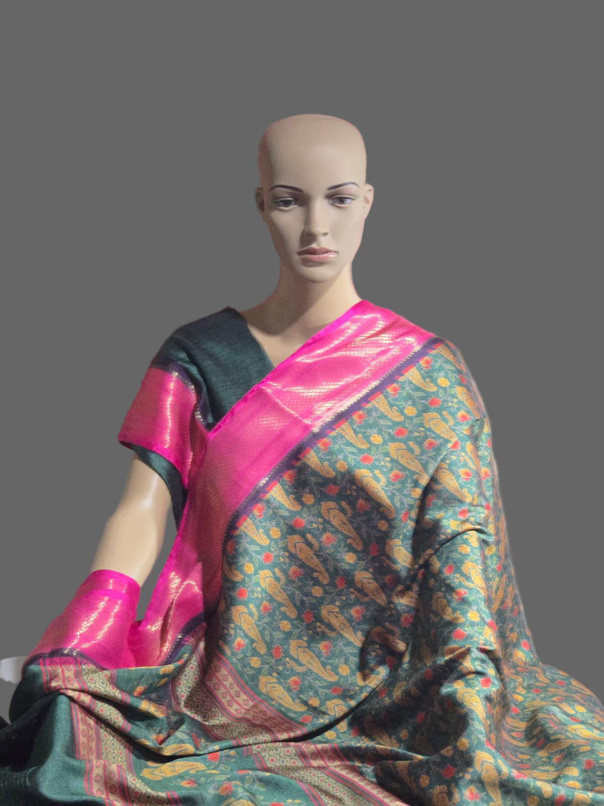 Semi Kanchipuram Silk Saree with Allover Digital Prints & Zari Border | Elegant Soft Silk Saree for Weddings & Special Occasions