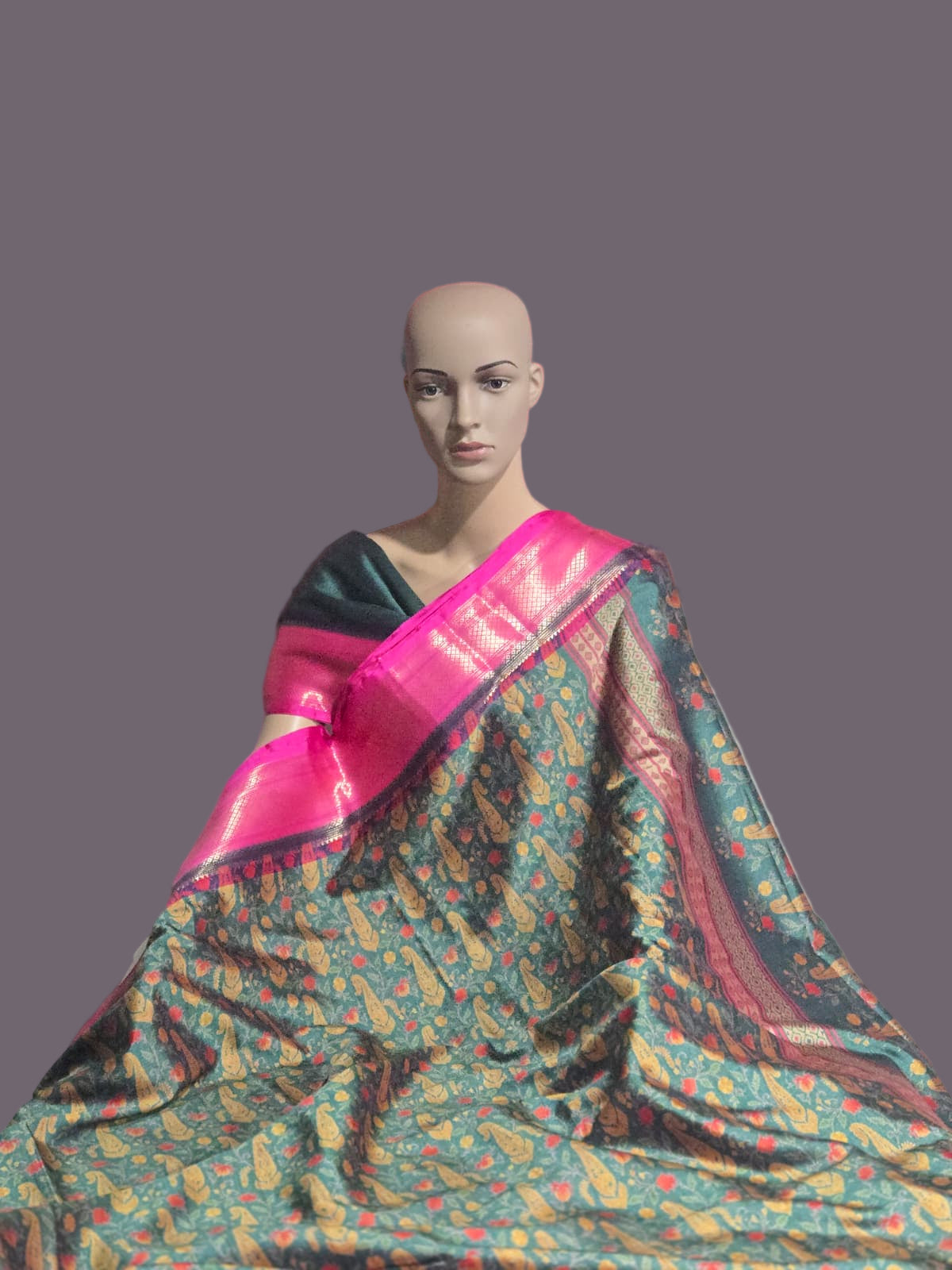 Semi Kanchipuram Silk Saree with Allover Digital Prints & Zari Border | Elegant Soft Silk Saree for Weddings & Special Occasions