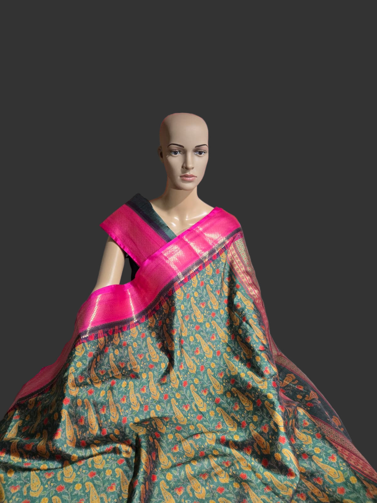 Semi Kanchipuram Silk Saree with Allover Digital Prints & Zari Border | Elegant Soft Silk Saree for Weddings & Special Occasions
