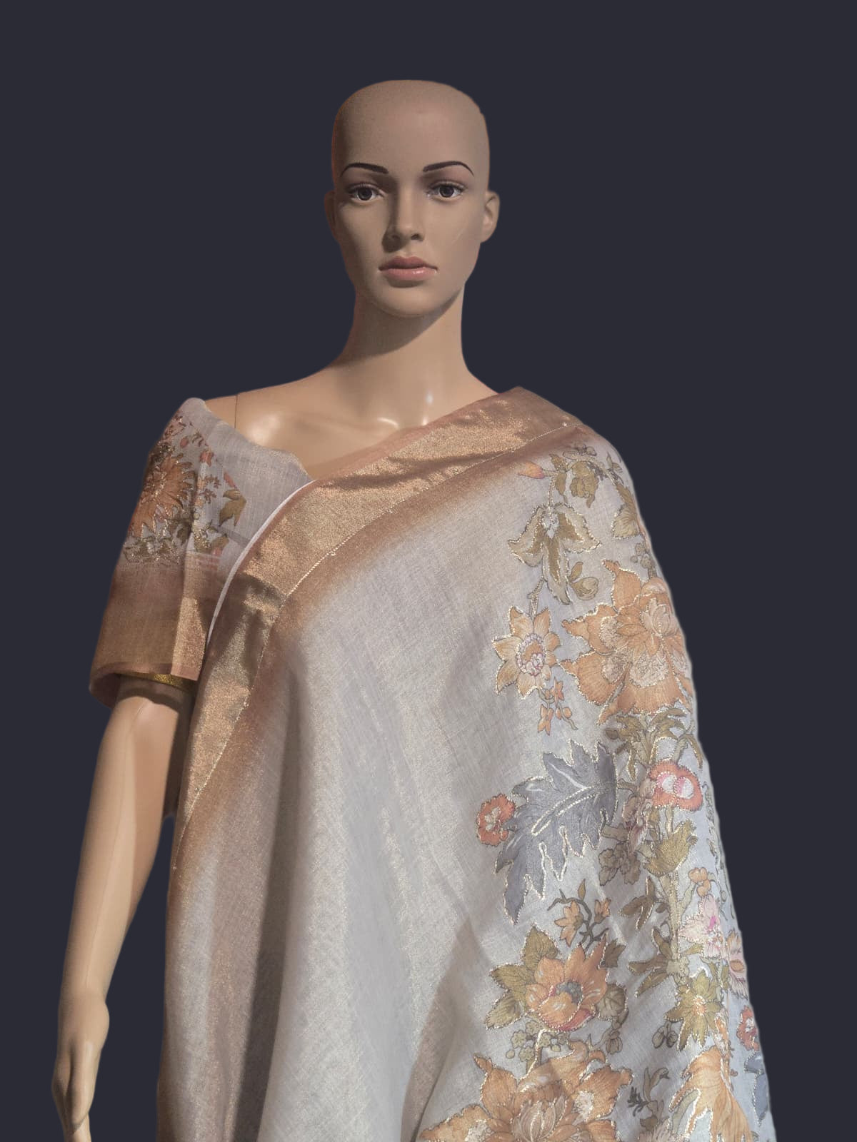 Exclusive Pure Tissue Silk Linen Hand Work Saree | Applique Work Embroidery Saree buy from USA| Party Wear USA