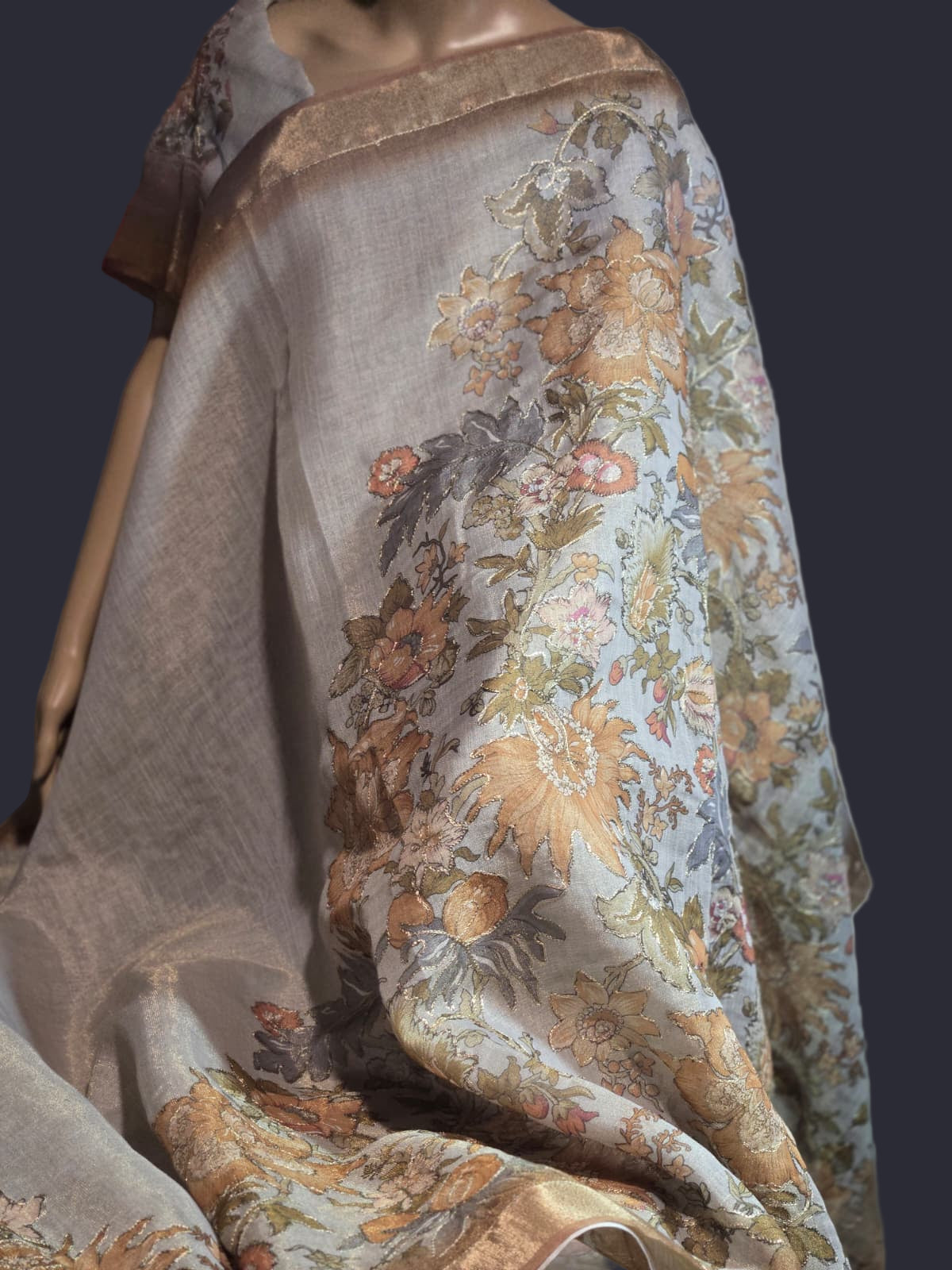 Exclusive Pure Tissue Linen Applique Work Saree | Applique Work Embroidery Saree buy from USA| Party Wear USA
