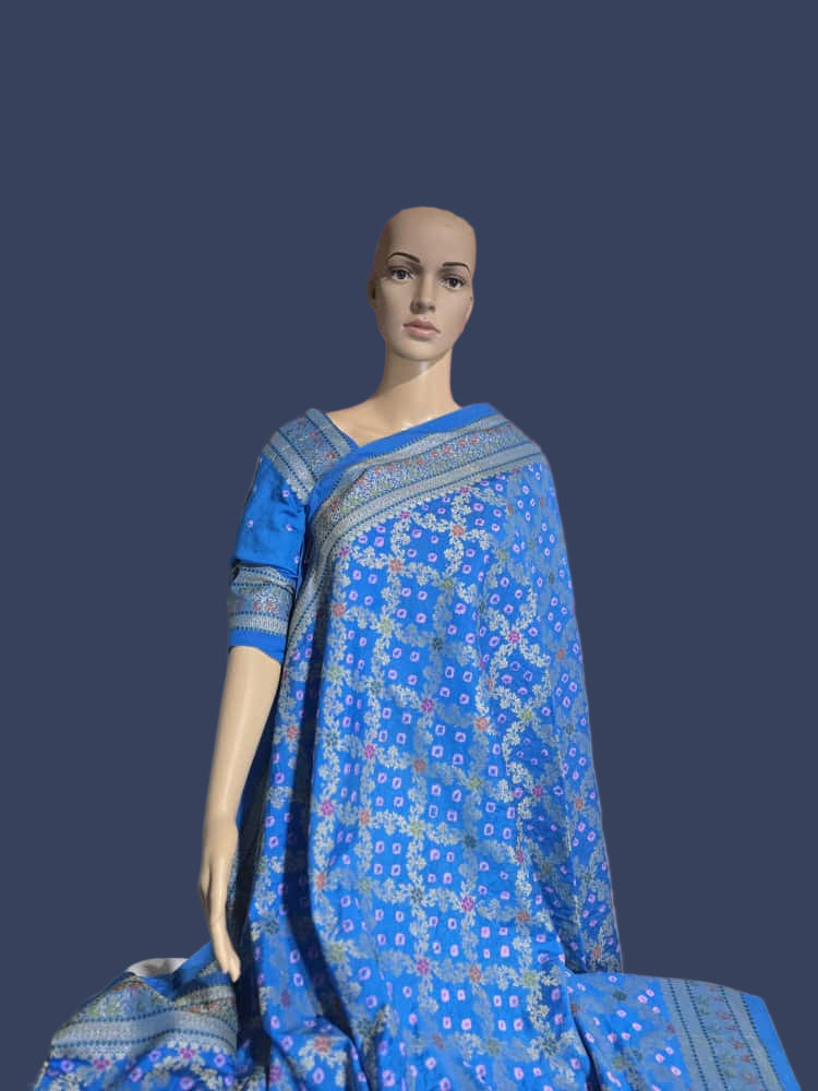 Banarasi Bandhni Pure Soft Dupion Silk Saree | Gharchola Zari Work | Handcrafted Design | Buy Soft Silk Saree from USA