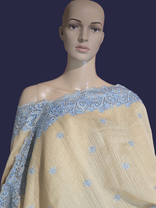 Ships from USA Exclusive Semi Jute Silk Saree with Cutwork Border and embroidery | Yellow Saree with blouse buy from USA