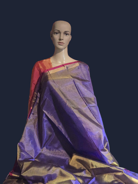 Pure Pattu Tissue Silk Saree with Contrast Pallu Design Purple & Orange