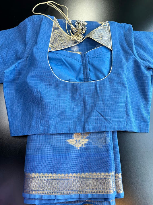 Pure Kota Cotton Saree with Stitched Blouse Shipping from USA Lightweight Traditional Indian Saree