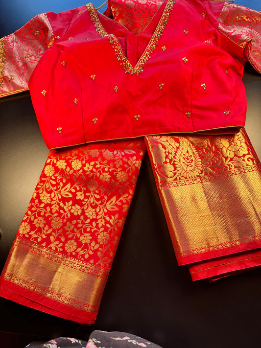Premium Kanjivaram Saree Wedding Saree with Maggam Work Blouse Red