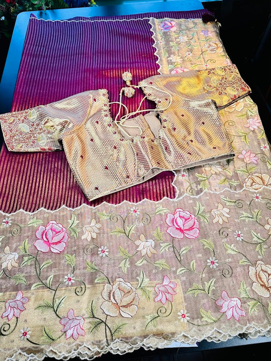 Banarasi Pure Kora Tissue Silk Saree with Embroidery Work