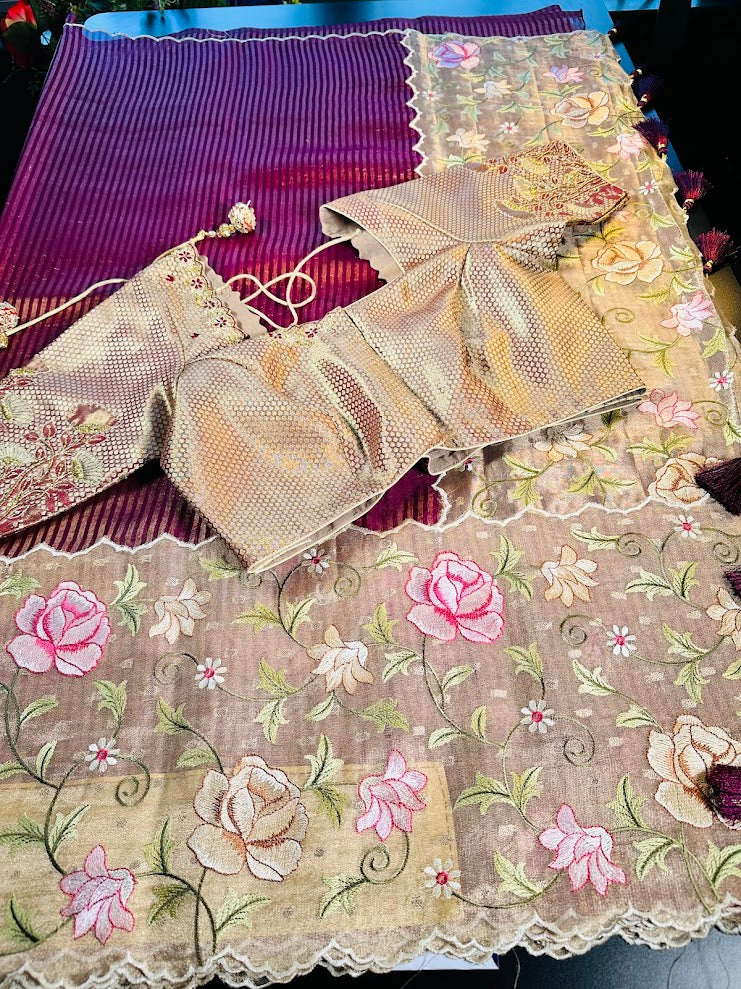 Banarasi Pure Kora Tissue Silk Saree with Embroidery Work
