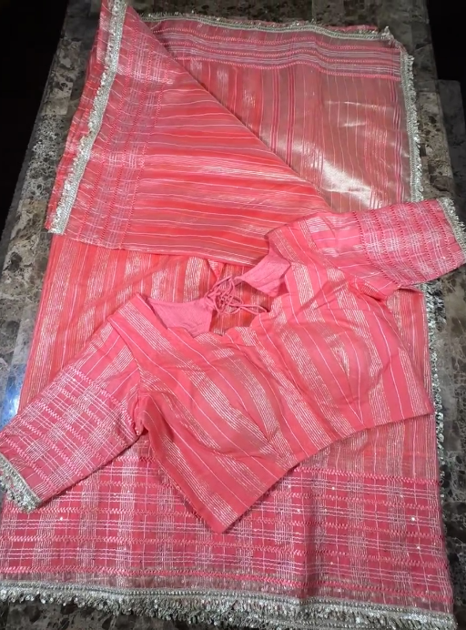 Fancy Saree with Stitched Blouse Peach