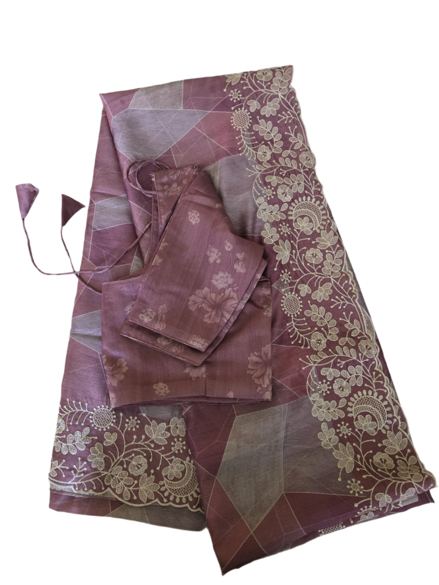 Pastel Peach Semi Tussar Silk Saree with Stitched Blouse Chikankari Embroidered Border – Elegant Ethnic Indian Saree