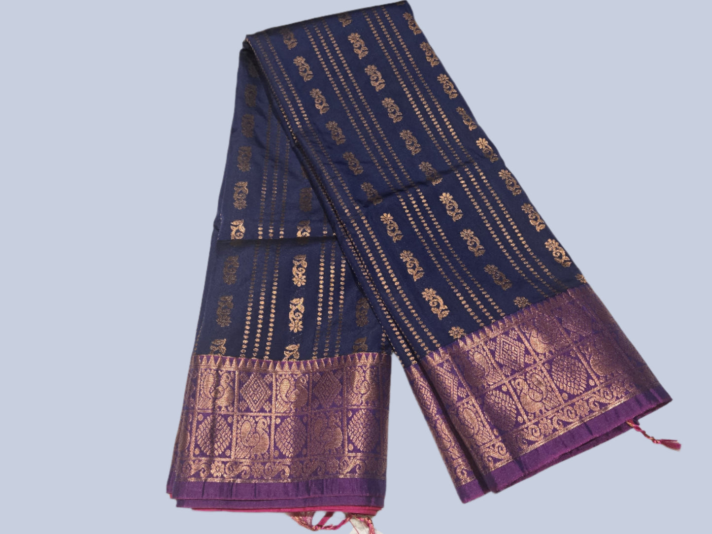 Elegant Semi Soft Silk Saree | Buttis Work & Contrast Pallu Online