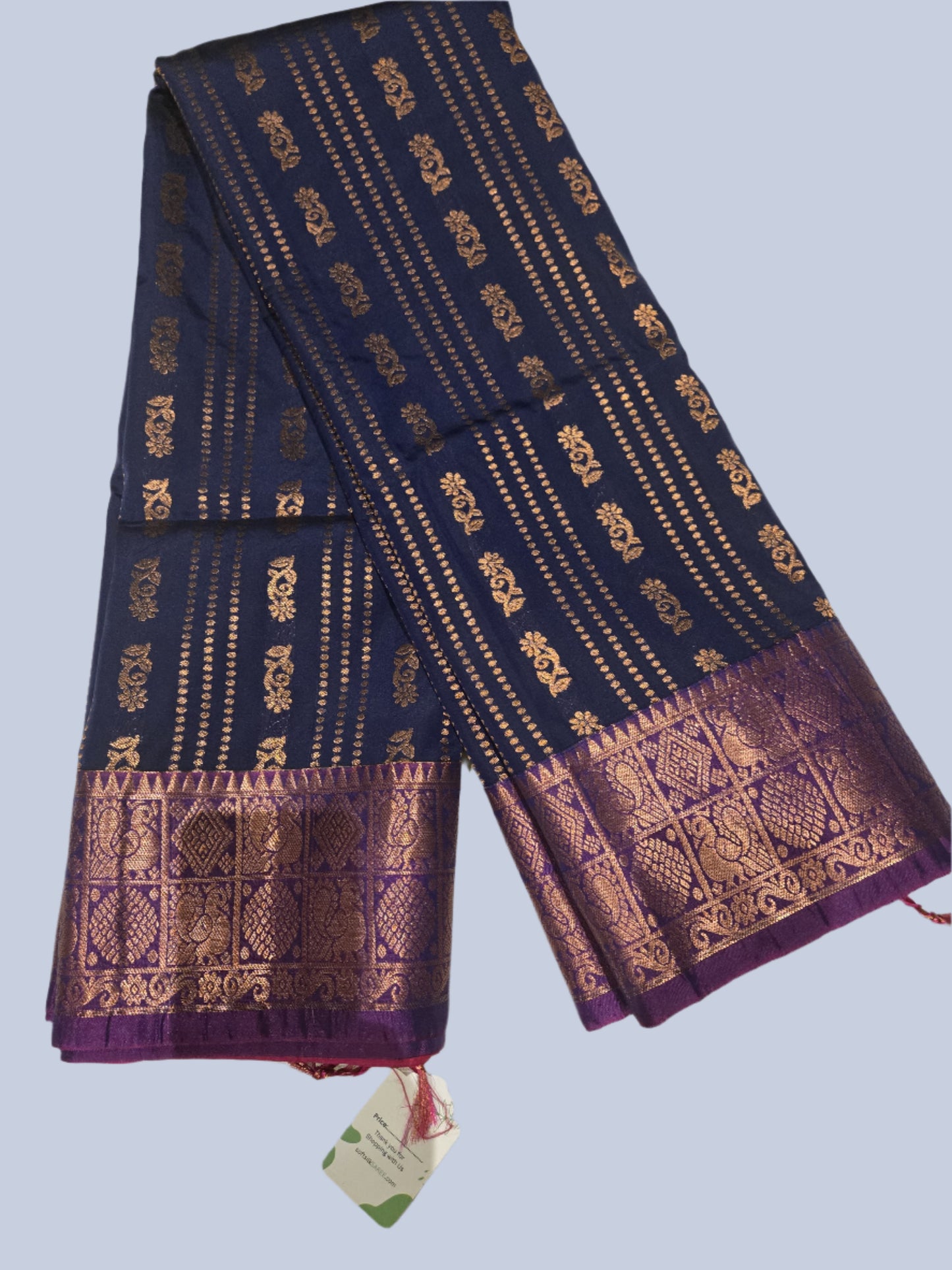 Elegant Semi Soft Silk Saree | Buttis Work & Contrast Pallu Online