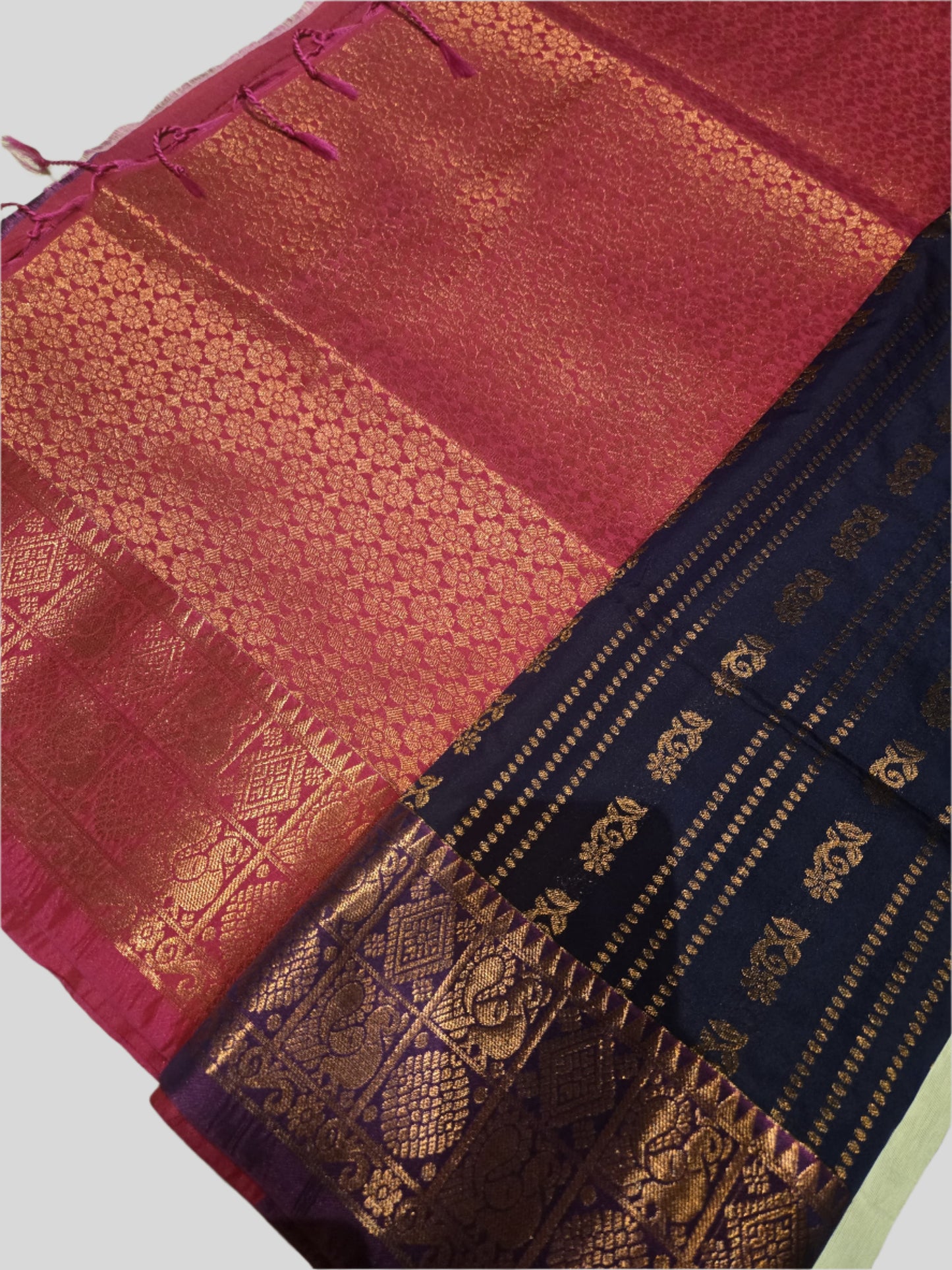 Elegant Semi Soft Silk Saree | Buttis Work & Contrast Pallu Online