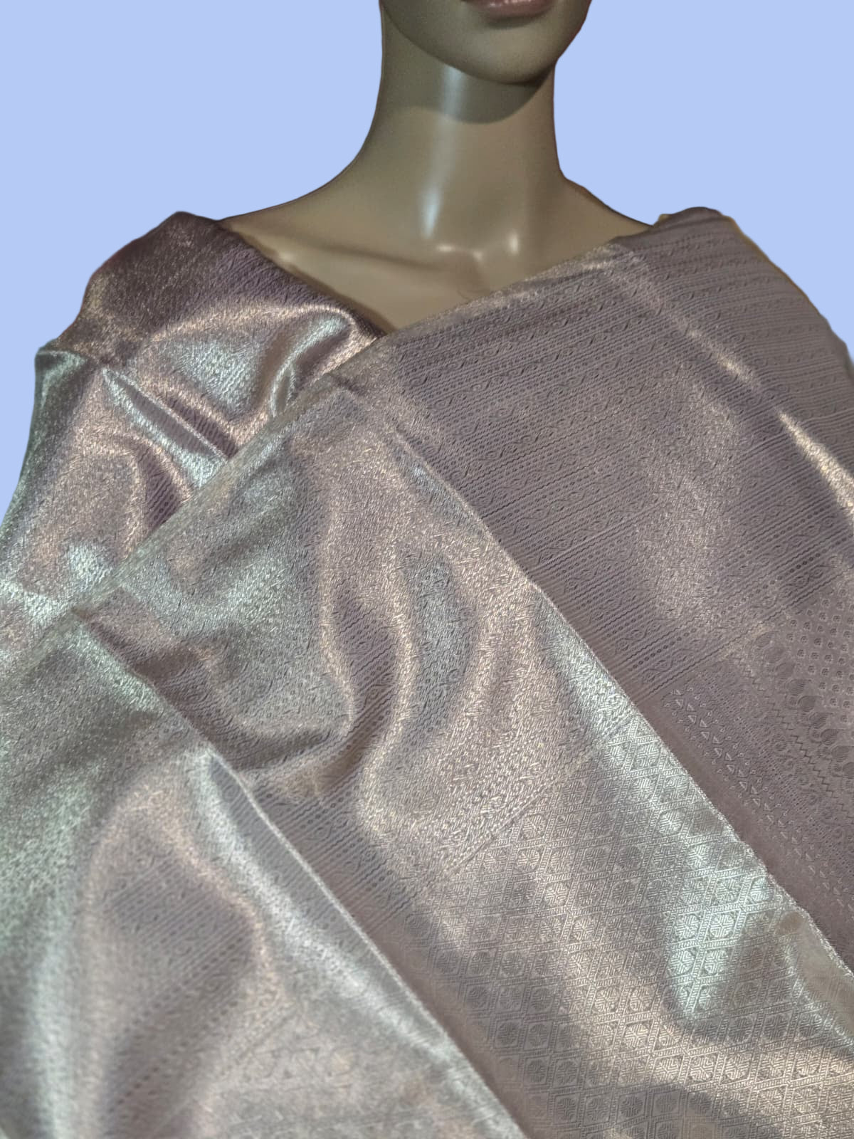 Premium  Pure Tissue Brocade Saree in Bridal Grey with Zari Work & Matching Pallu | Soft Silk Saree  USA