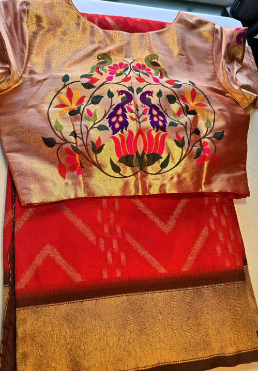 Soft Silk Banarasi Saree with Zari Design & Embroidery Stitched Blouse. Weaving Pallu – Ships from USA – Traditional Silk Saree for Weddings & Festivals-Red Saree