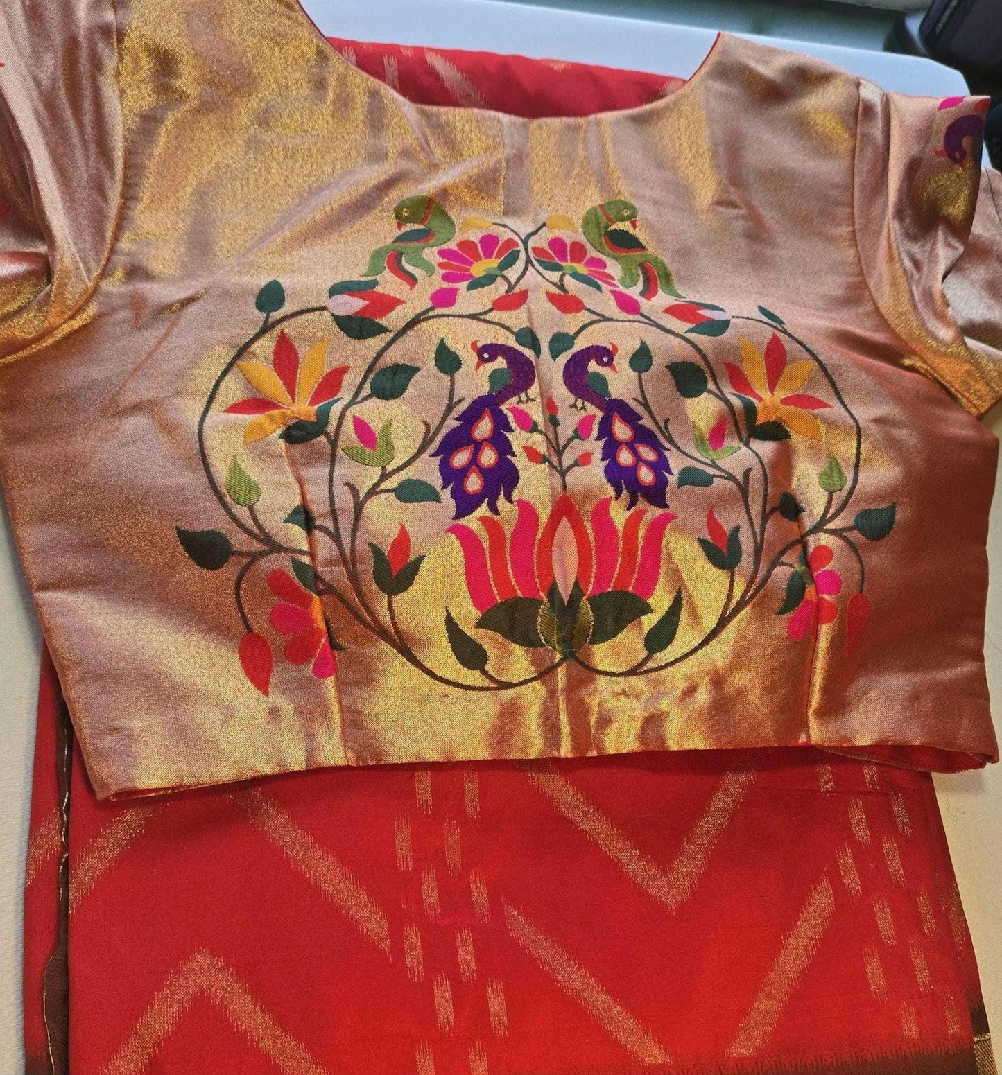 Soft Silk Banarasi Saree with Zari Design & Embroidery Stitched Blouse. Weaving Pallu – Ships from USA – Traditional Silk Saree for Weddings & Festivals-Red Saree