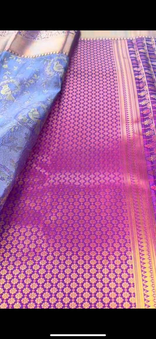 Kanchipuram Silk Saree + Stitched Maggam Work Blouse | Ready to wear Saree Blouse USA