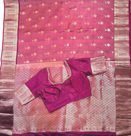 Handloom Kanjivaram Silk Saree with Stitched Blouse | Wedding Saree With Stitched Blouse | Indian Party Wear Saree