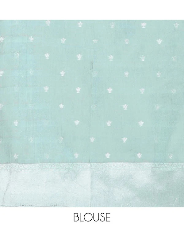 Soft Silk Saree with Silver Zari Border & Rich Pallu | Butta Design Blouse| Light green jaal design