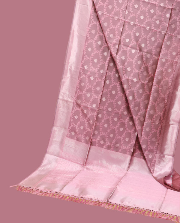 Soft Silk Saree with Silver Zari Border & Rich Pallu | Butta Design Blouse| Onion pink jaal design