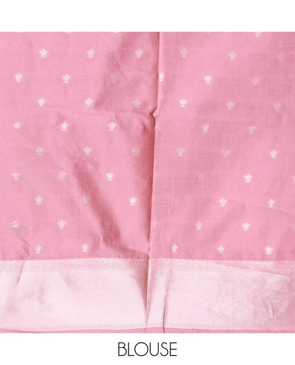 Soft Silk Saree with Silver Zari Border & Rich Pallu | Butta Design Blouse| Onion pink jaal design