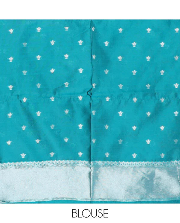 Soft Silk Saree with Silver Zari Border & Rich Pallu | Butta Design Blouse| Peacock green jaal design (Copy)