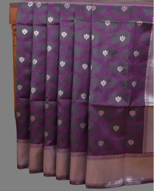 Soft Silk Saree with Silver Zari Border & Rich Pallu | Butta Design Blouse| Wine jaal design