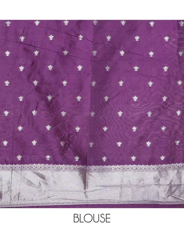 Soft Silk Saree with Silver Zari Border & Rich Pallu | Butta Design Blouse| Wine jaal design