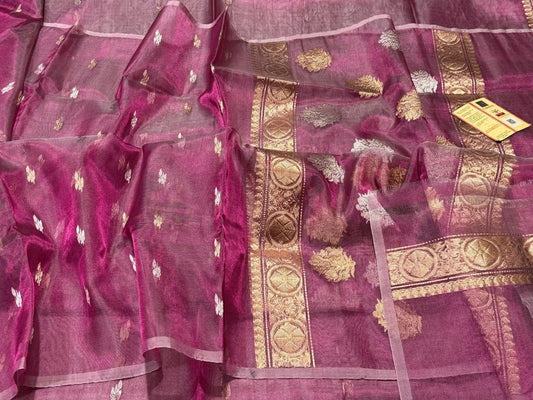 Banarasi Handloom Silk Tissue Saree in Magenta – Soft Silk Saree – The Perfect Blend of Elegance and Tradition