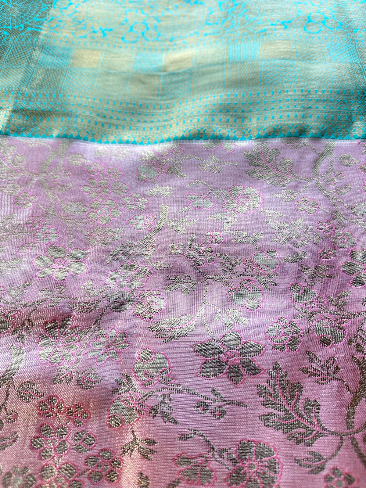 Kanjeevaram Semi Silk Saree with stitched maggam work blouse Peach