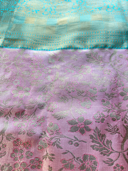 Kanjeevaram Semi Silk Saree with stitched maggam work blouse Peach