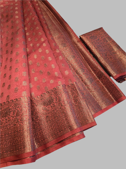 Semi Chiniya Mauve Pink Banarasi Silk Saree with Zari Woven Buttas & Banarasi Border | Elegant Soft Silk Saree for Weddings & Festive Wear – Fast Shipping from USA Shop now!