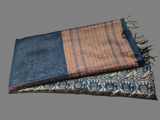 Art Silk Cotton Saree Elephant Print Ikkat Saree Fancy Saree Thread work Saree Blue USA