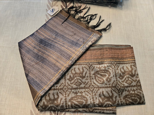 Art Silk Cotton Saree Cationic Sufi Cotton Saree Fancy Saree Ikat Print Thread work Saree Mud Green Color