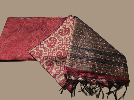 Art Silk Saree Cotton Cationic Sufi Saree Fancy Saree Ikat Print Thread work Saree in Maroon