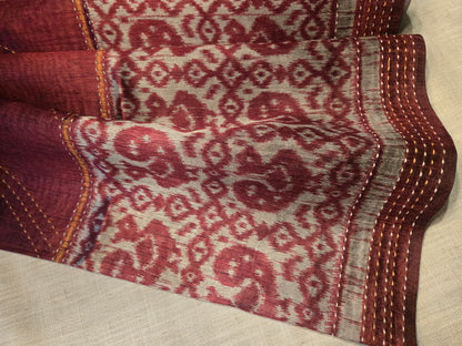 Art Silk Saree Cotton Saree Fancy Saree Ikkat Print Thread work Saree in Maroon