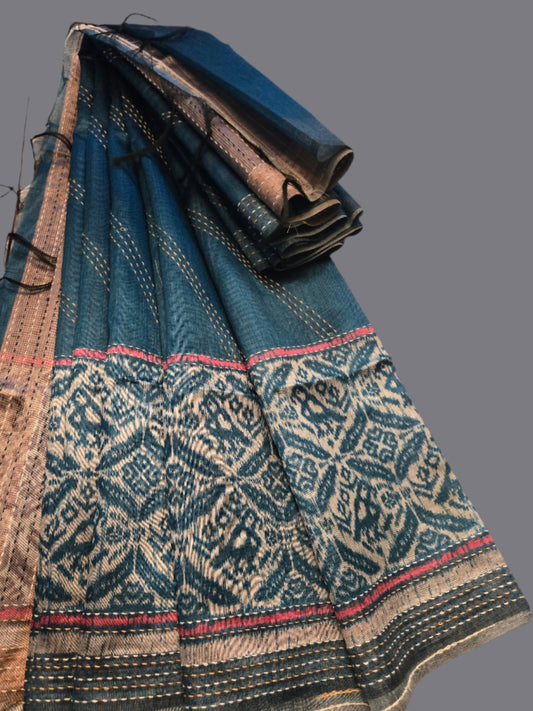 Art Silk Saree Cotton Saree Fancy Saree Ikat Print Thread work Saree in Sky Blue