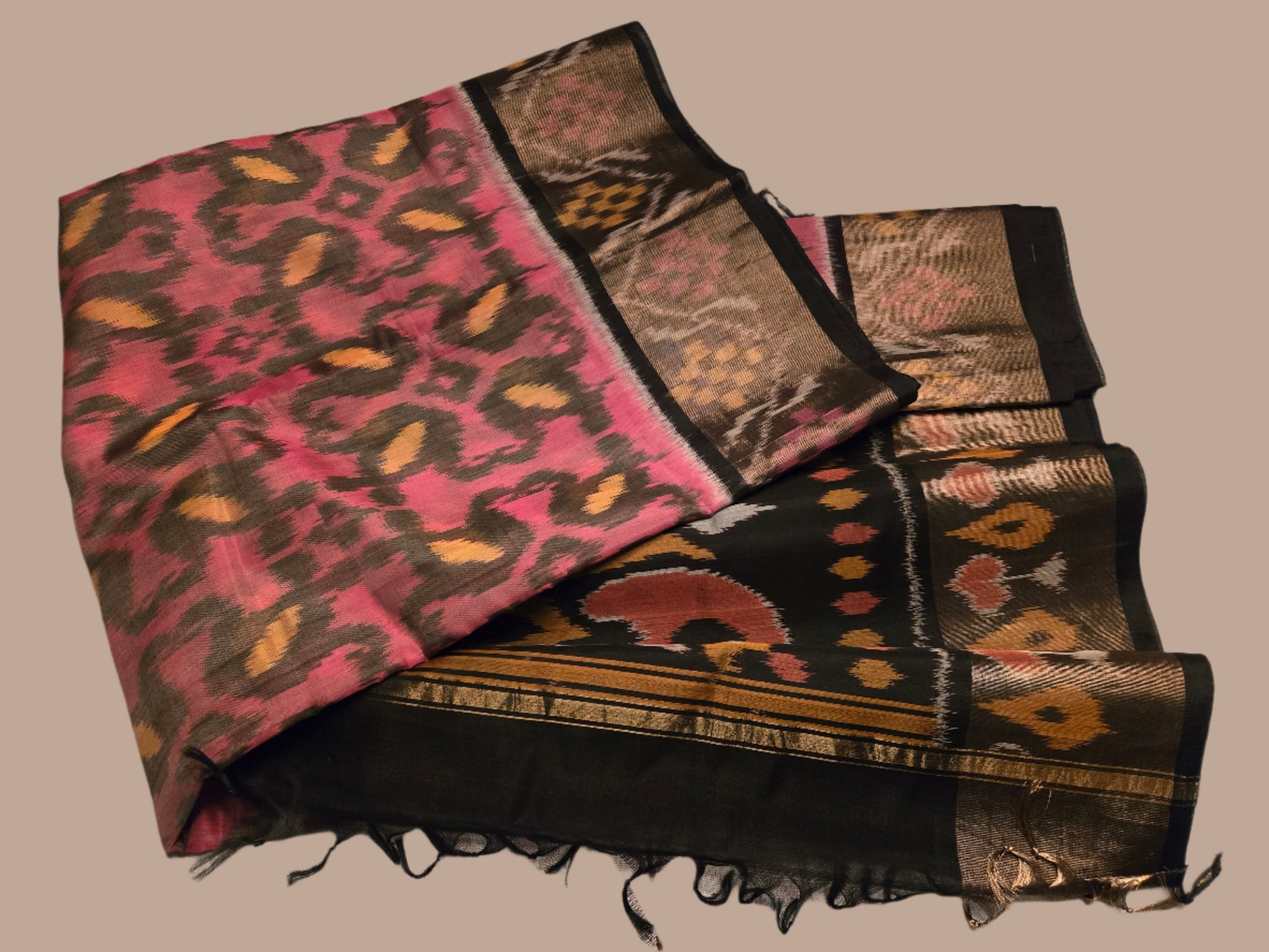 Patola Print Semi Silk Saree with Zari-Silk Border