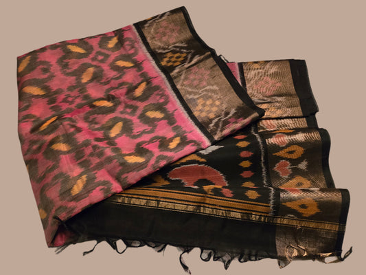 Patola Print Semi Silk Saree with Zari-Silk Border