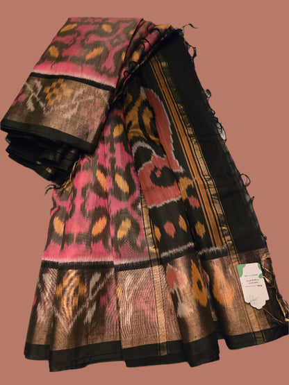 Patola Print Semi Silk Saree with Zari-Silk Border