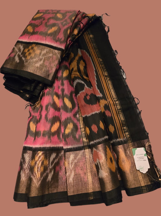 Patola Print Semi Silk Saree with Zari-Silk Border