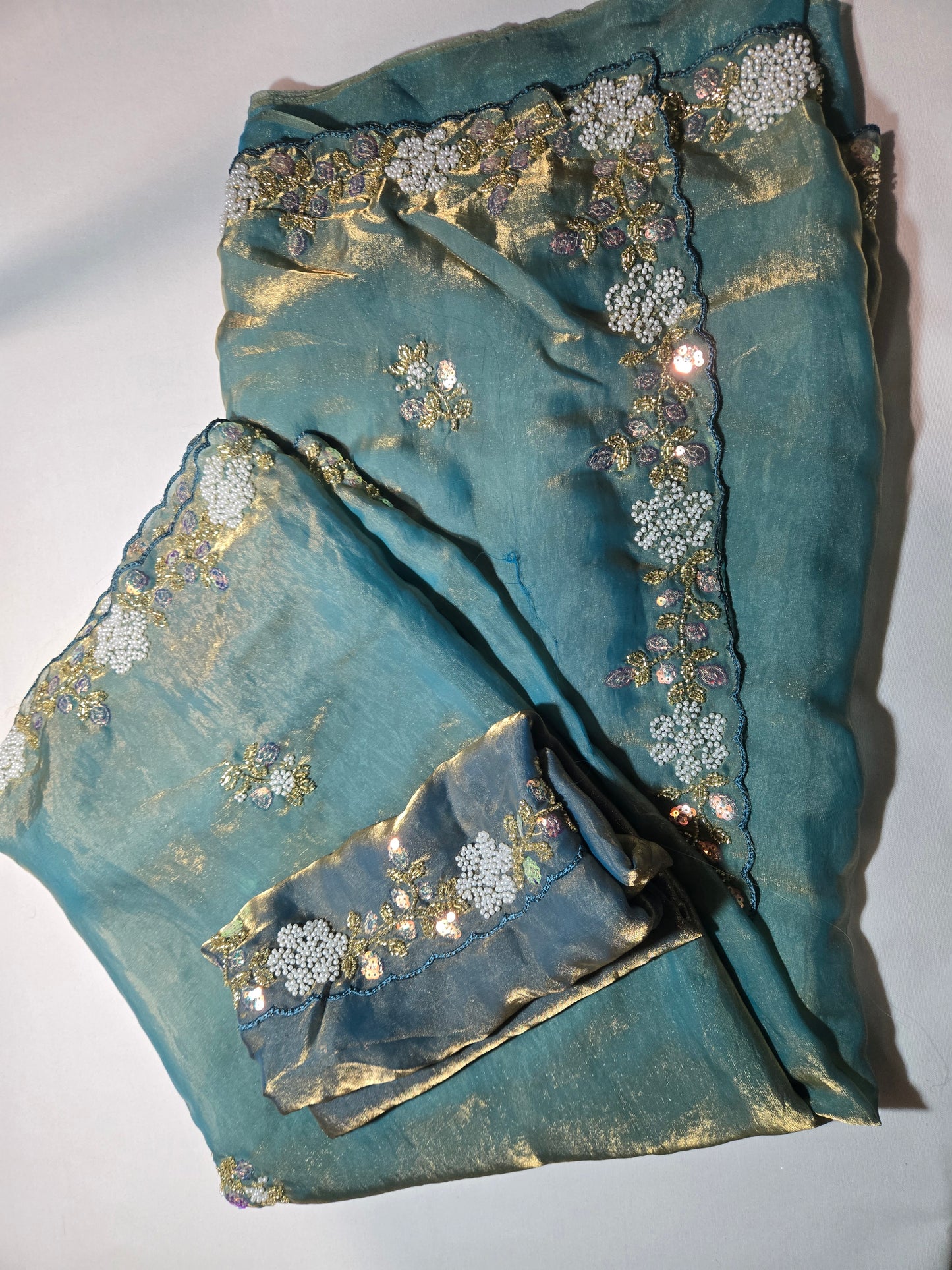 Premium Fancy Silk Saree with Sequin Brits Work & Arco Border Green– Buy from USA